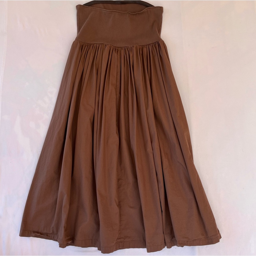 Anthropologie Brown Strapless Mini Dress Large Cotton‎ Boho Indie Quiet Luxury - Picture 7 of 11